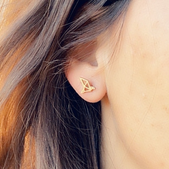 Surgical Steel Origami Bird Stud Earrings - Picture 9 of 16